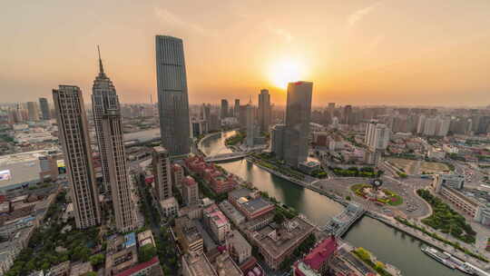 中国天津城市风景建筑延时摄影