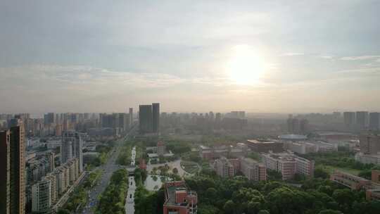 夕阳下的杭州下沙视频素材模板下载