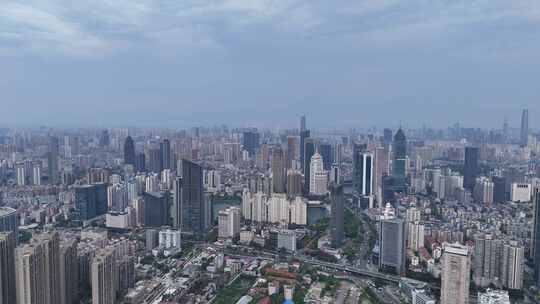 航拍湖北武汉城市天际线CBD高楼建筑