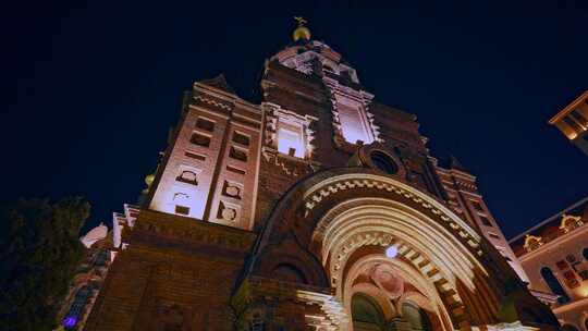 哈尔滨索菲亚教堂夜景视频素材模板下载