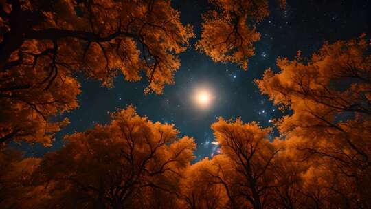 秋夜树林星空仰视景观