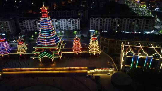 航拍湖南晃州风雨桥夜景视频素材模板下载