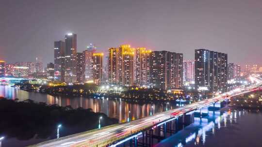 移动延时大气城市夜晚俯瞰夜景车流