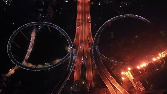 重庆菜园坝大桥立交桥航拍后移视频素材模板下载