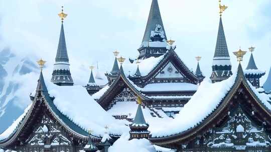 雪后异域风情特色建筑景观