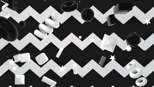 黑白风格的3D几何元素上升动画