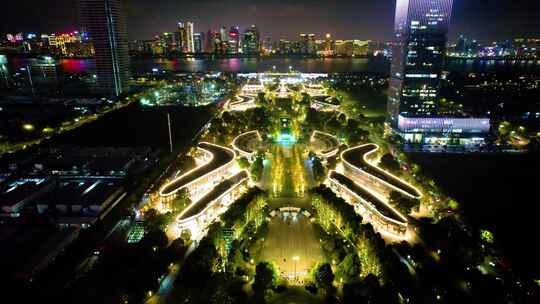 杭州萧山区钱江世纪城夜景风景视频素材
