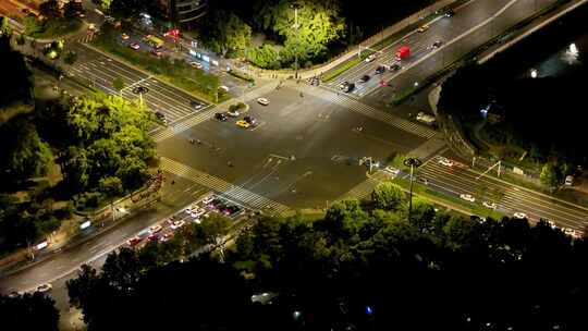 4k航拍街道四岔路口夜景车流行驶灯光素材