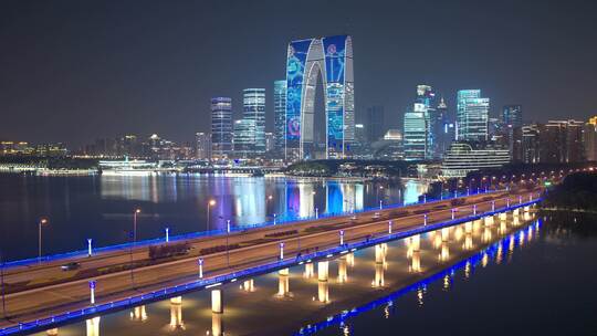 苏州东方之门金鸡湖夜景8K