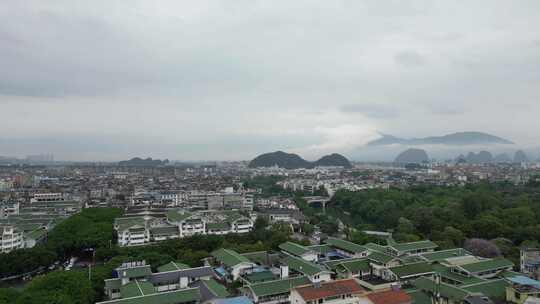 广西桂林城市风光航拍桂林清晨烟雨桂林