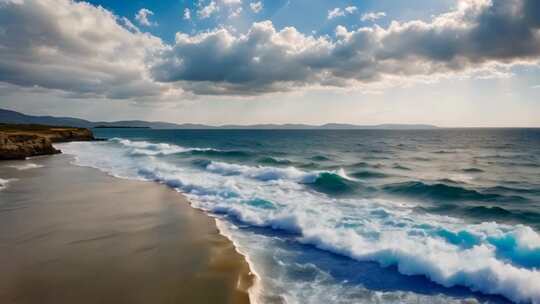 海边沙滩海浪与天空风景