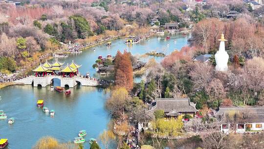 航拍瘦西湖风景区大明寺观音山园林寺庙