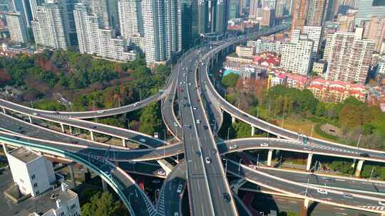 上海黄浦区延安东路立交桥车流城市风景视频