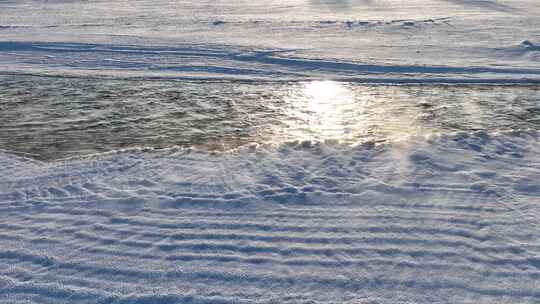 寒冬雪地河流阳光雾气视频素材模板下载