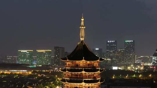 苏州姑苏古城历史文化地标夜景（航拍运镜）