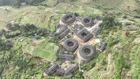 航拍福建漳州南靖云水谣土楼