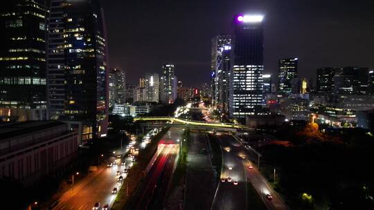 航拍深圳滨海大道立交桥人行天桥夜景