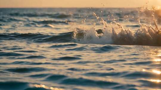 海面浪花夕阳景象