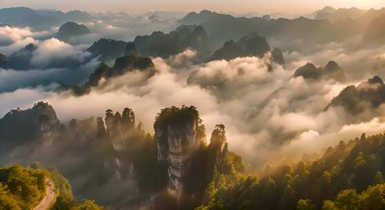 张家界山峰云海山脉日出风景云雾大自然奇峰