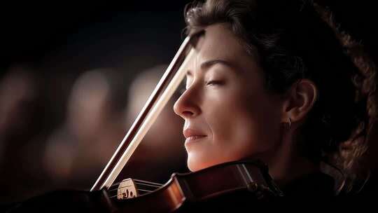 专注演奏小提琴的优雅女性