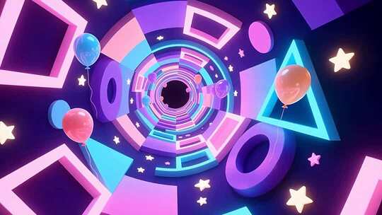 几何建筑空间抽象艺术浪漫梦幻霓虹隧道4K