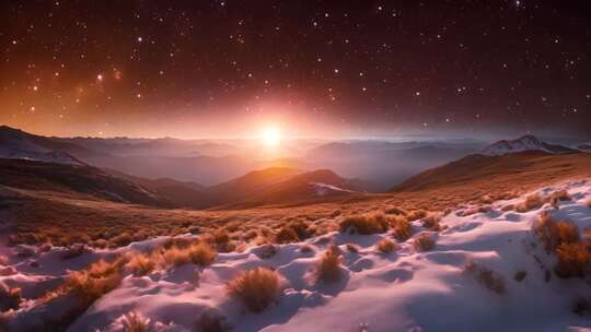 雪山星空日出全景