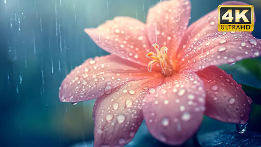 花上的雨滴雨水雨景谷雨春雨小雨大自然意境