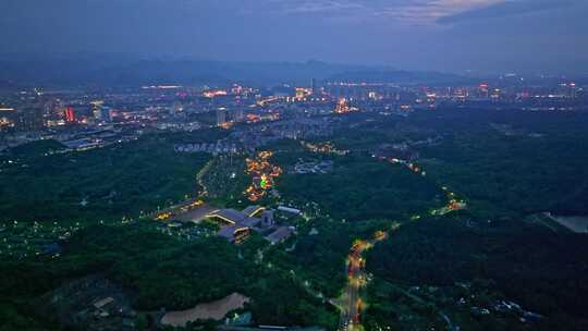 航拍浙江省台州市天台县城市风光城市夜景