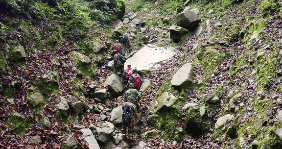 护林员艰难登山/乡村振兴/脱贫攻坚