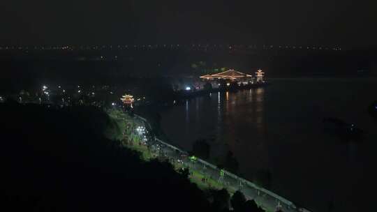 航拍松江浦江之首分水龙王庙夜景