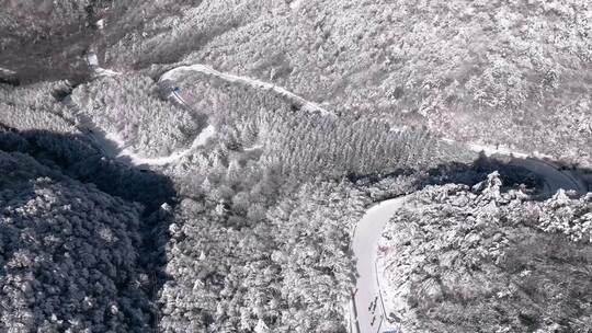 陕西秦岭分水岭雾凇冰挂雪景