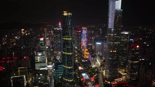 广东省广州市珠江新城天河CBD夜景航拍视频素材模板下载