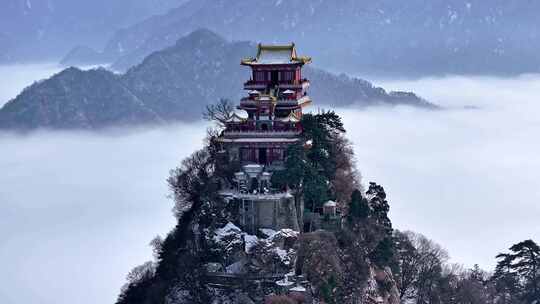 西安南五台景区冬雪雪景