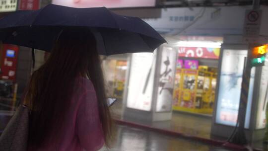女人撑着伞在雨中行走