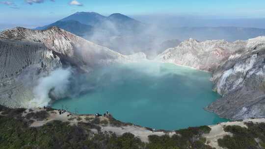 HDR印尼爪哇岛伊真火山湖泊航拍自然风光