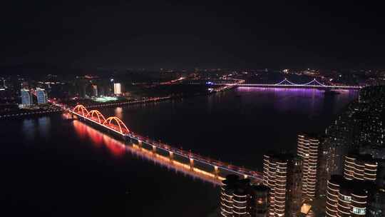 长沙湘江福元路大桥夜景视频素材模板下载