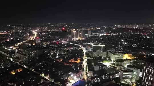 航拍广西玉林城市大景夜景灯光交通