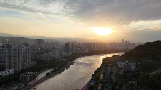 甘肃兰州黄河风光兰州大景航拍