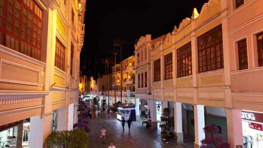 骑楼夜景航拍街道夜晚石岐步行街老建筑风光