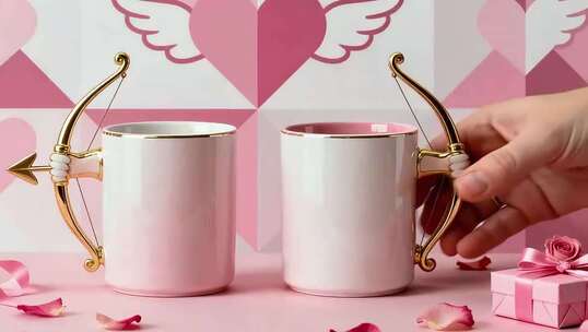 带丘比特弓箭把手的情侣马克杯