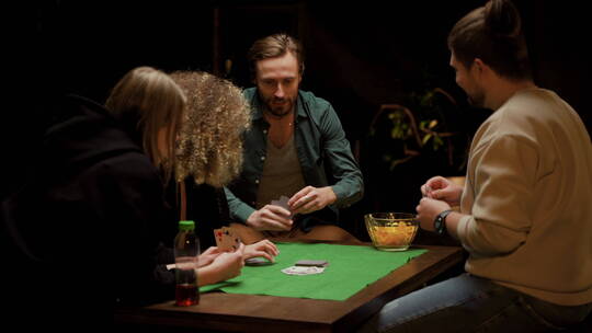 朋友围着桌子上玩扑克