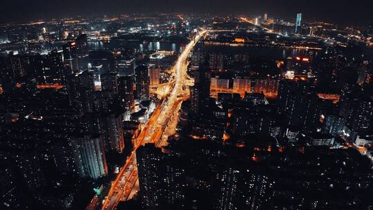 上海浦西鲁班立交夜景航拍