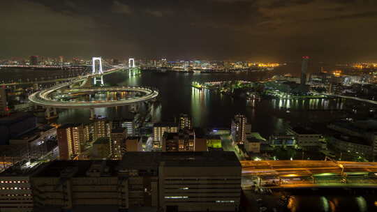东京日本城彩虹桥天际线海港视频素材模板下载
