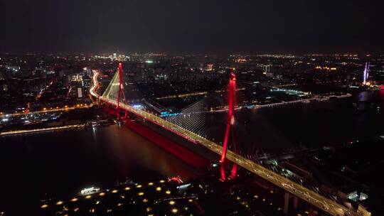 上海杨浦大桥大场景桥梁交通日落夜景4k航拍