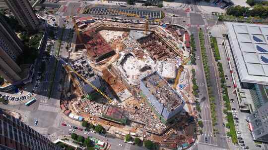 鸟瞰城市建设建筑工地房地产楼盘