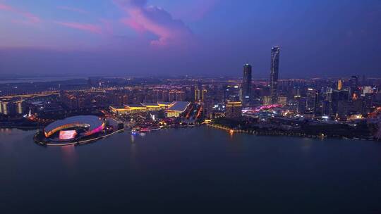 苏州金鸡湖夜景航拍