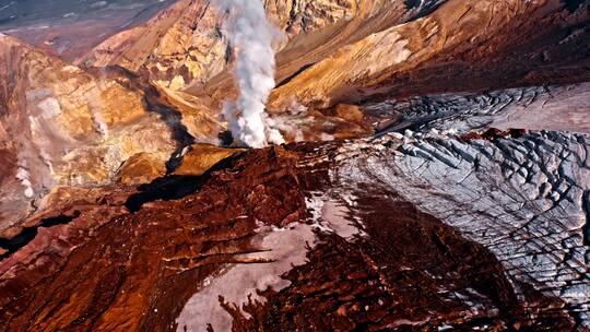 俄罗斯堪察加半岛夫斯基火山航拍视频素材模板下载