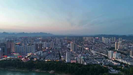 合集广西来宾城市晚霞夕阳航拍