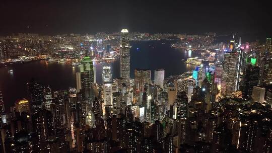 航拍香港维多利亚港城市夜景