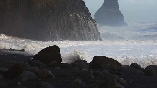 黑沙，海滩，海，冰岛